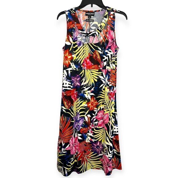Newport News Floral Open Beaded Neckline Sleeveless Midi Dress Size Large - Picture 1 of 7